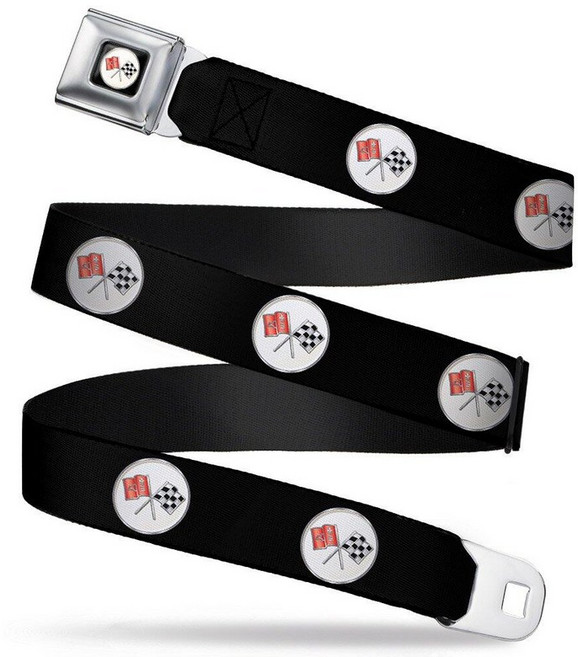 Buckle-Down 안전벨트 - 코르벳 C2 플래그 로고 블랙 너비 2.5cm(1인치) 길이 50.8-91.4cm(20-36인치)