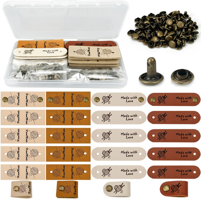 36 조각 수제 가죽 라벨 태그 PU 스웨이드 라벨 다채로운 재봉 니트 라벨 구멍이있는 맞춤형 크로 셰 뜨개질 엠보싱 라벨 DIY 축제 결혼식 파티 장식용 합성 섬유 라벨, 1개