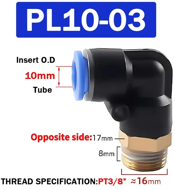 PL 공압 에어 커넥터 4 6 8 10 12mm 기관 엘보 피팅 호스 나사 퀵, 01 100 PCS