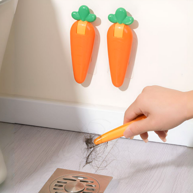 귀여운 하수구 머리카락 청소 당근 집게 2p 세트, 1세트, 오렌지