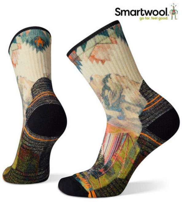 [스마트울] W Hike Light Cushion Mountain Print Crew Socks 여성 양말, S, 1개