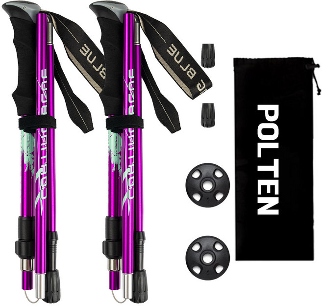 폴텐 초경량 접이식 폴대 두랄루민 등산스틱, 2세트, 퍼플