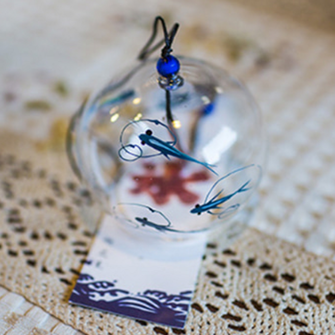 리빙릿 일본 후우링 유리 풍경종 행운 후링 에도후링, 블루피쉬