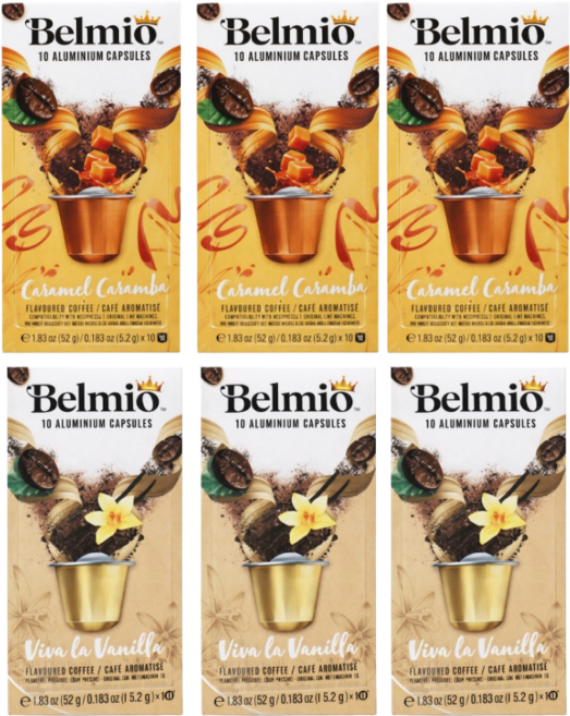 네스프레소호환캡슐 유럽유기농 벨미오 플레이버 60개 벨기에커피 네스프레스, 바닐라+카라멜, 10개입, 5.2g