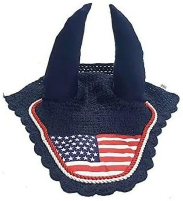U.S. Flag Horse Fly Bonnet Ear Net Vel Hood Mask Hand Made Crochet Cotton