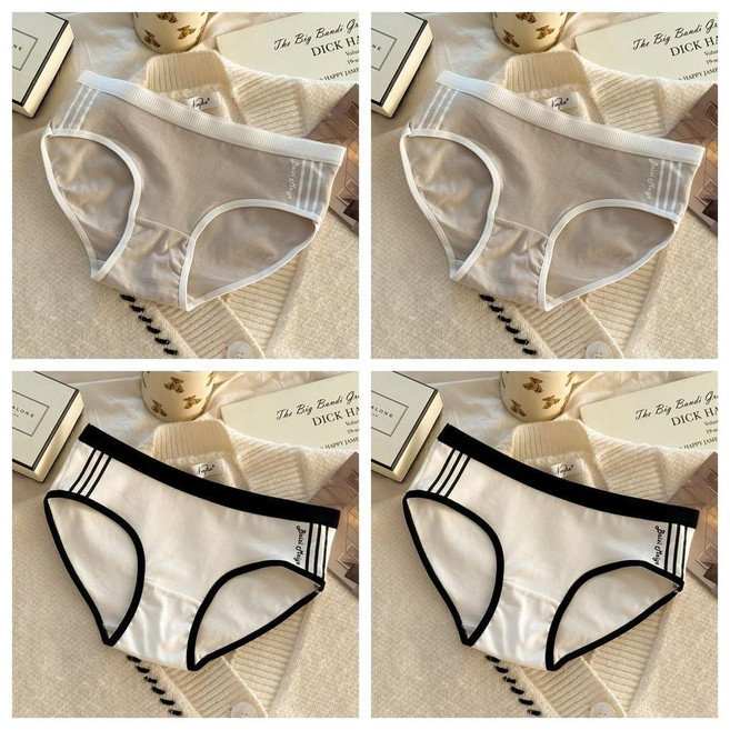 DINGLU 女內褲 日系運動風 中腰輕薄 無痕, 4條裝 灰+灰+白+白,XL115-125斤, 灰+白
