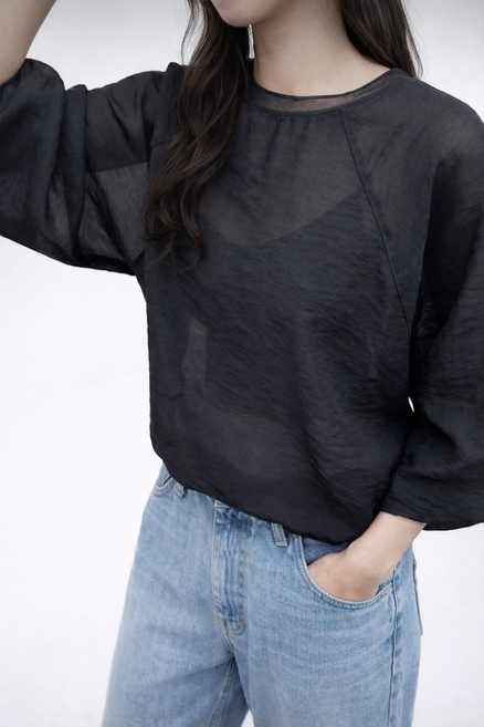 여성 오간자 시스루 루즈핏 나그랑 맨투맨 긴팔 티셔츠