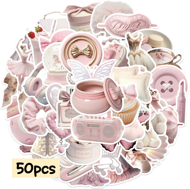 감성 빈티지 방수 다이어리 노트북 태블릿 캐리어 스티커 세트 50pcs, 1세트, 핑크 50PCS