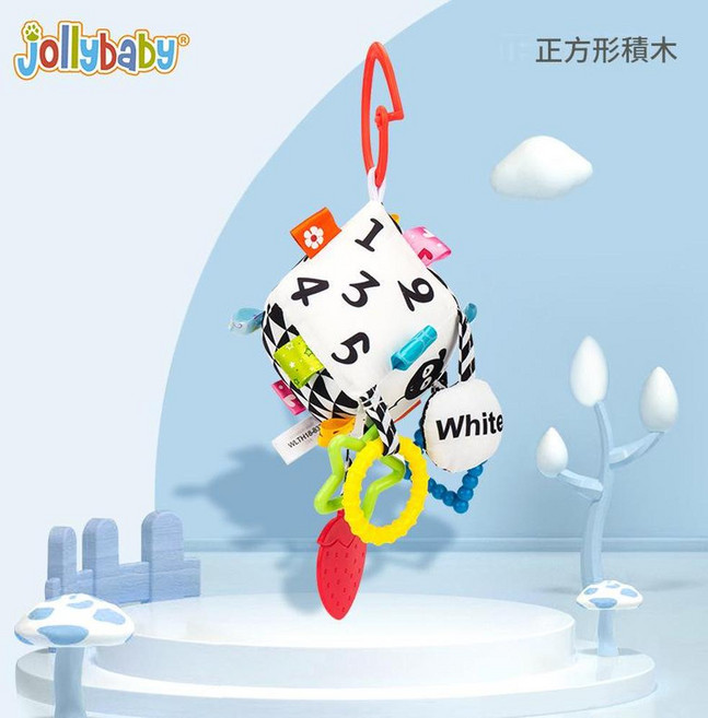 Jollybaby 黑白幾何積木嬰兒啟蒙益智玩具, 正方形車掛, 1個