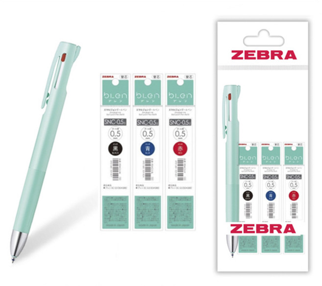제브라 블렌 3C 3색 0.5mm 볼펜/리필심 세트, 0.5mm 블루그린1+리필심 흑1+청1+적1 세트, 1개