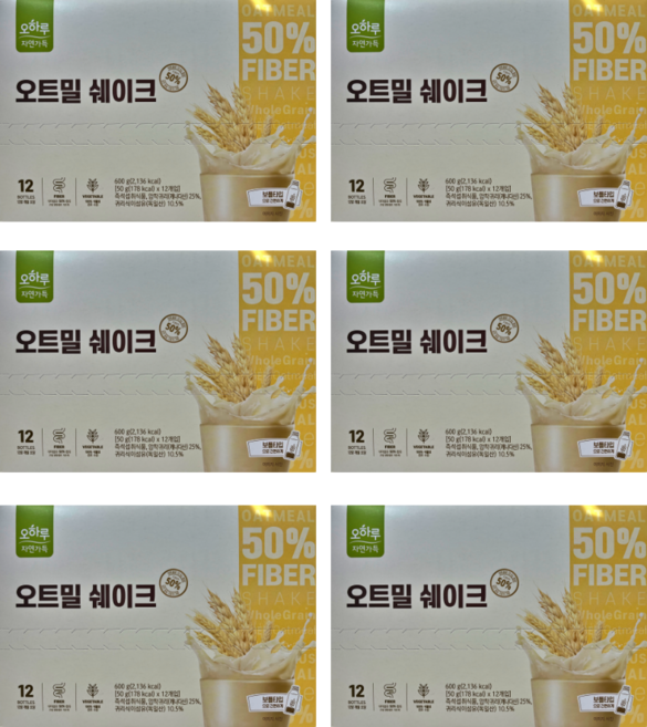 [오하루 자연가득 퀘이커] 오트밀 쉐이크 12입*1박스, 600g, 6개