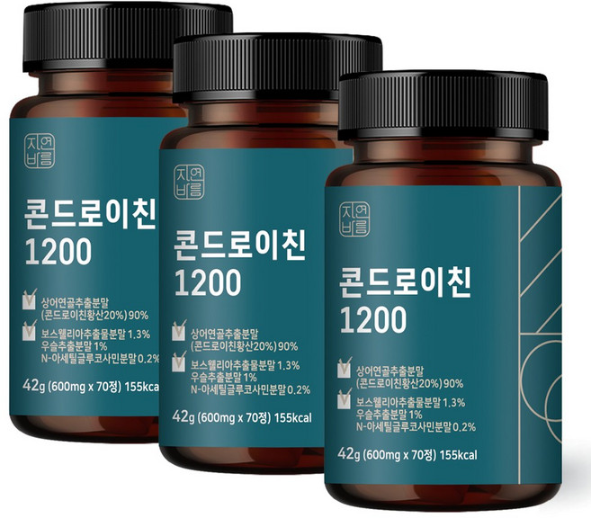 자연바름 콘드로이친 1200 상어 연골 칼슘 분말 가루 정, 70정, 3개