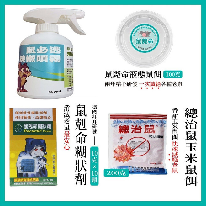 鼠必逃 驅離劑, 1個, 鼠必逃+(鼠剋命+鼠斃命+總治鼠), 1套