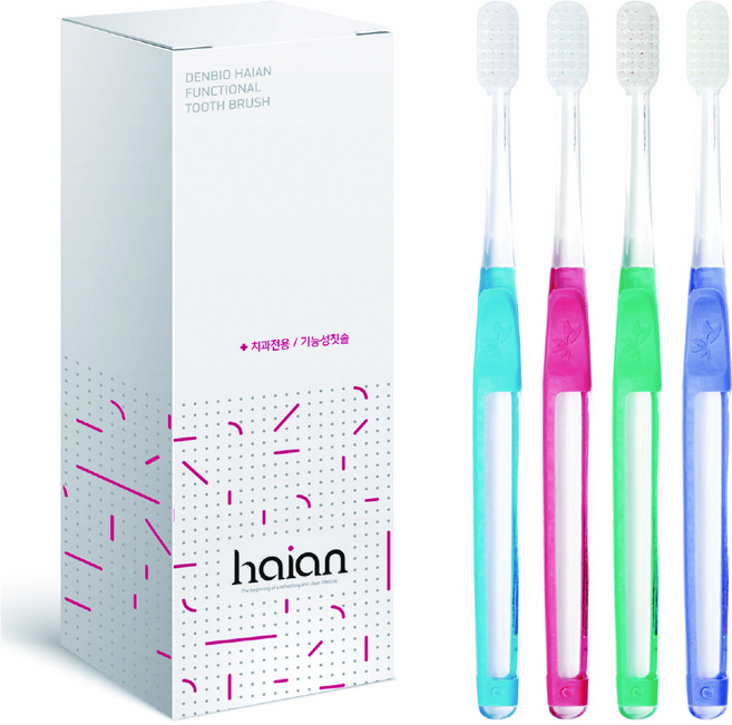 하이안 논슬립 그립 치과 칫솔 이중슬림모, 1세트, 12개입