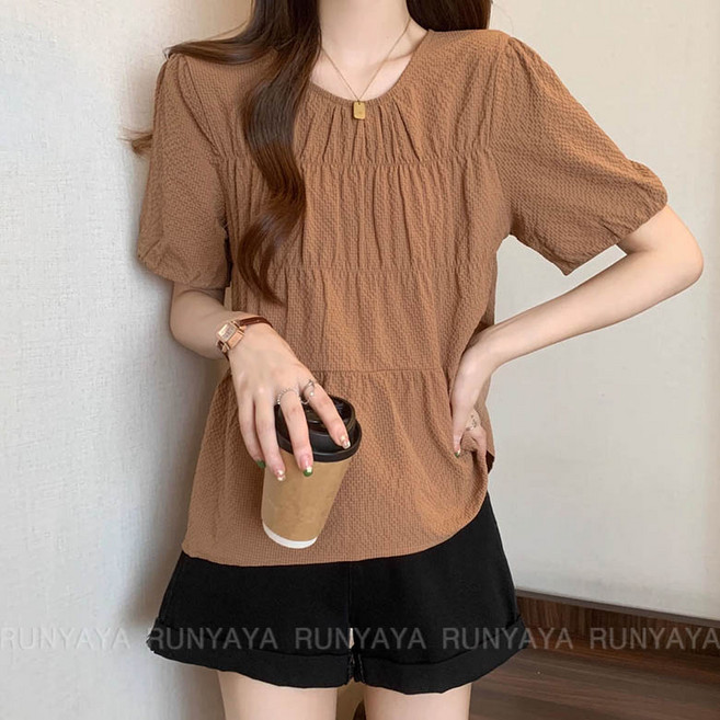 빅사이즈 여성 정장 반팔 상의 셔츠 봄 가을 여름 라운드넥 이너티 캐주얼 블라우스 여름 반팔티 빅사이즈 티셔츠 D99U