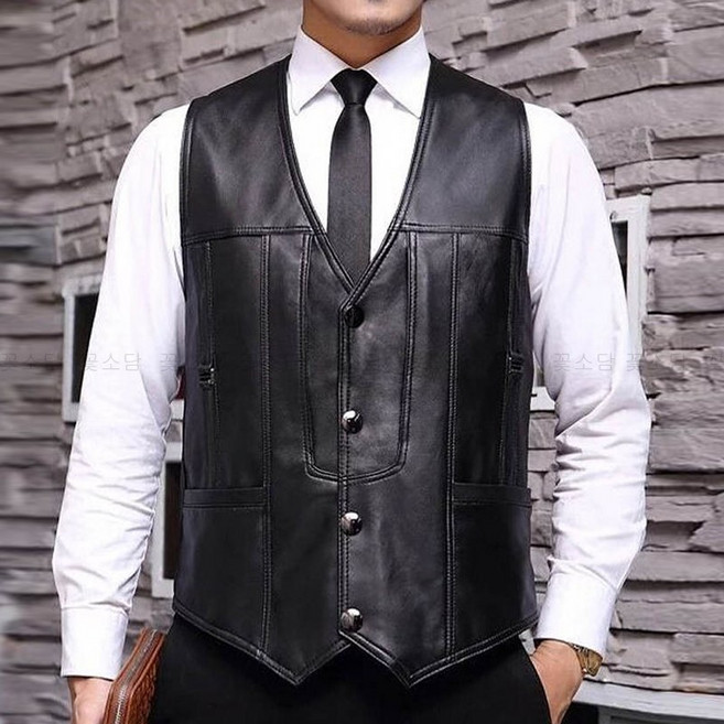 꽃소담 남성용 멀티 포켓 가죽조끼 캐주얼 가을 겨울 남자 라이더 베스트 MAL437