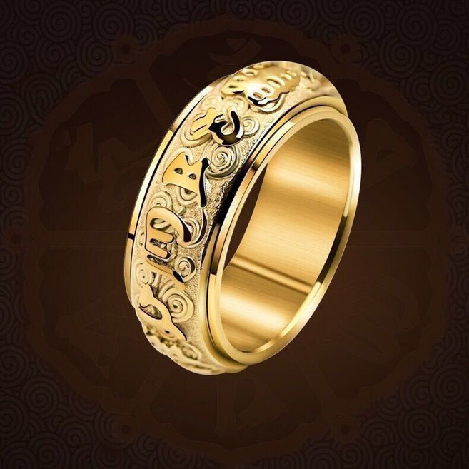 육자진언 빈티지 회전 티타늄 골드 반지 불교반지 행운 반지 남성 반지 변색없이