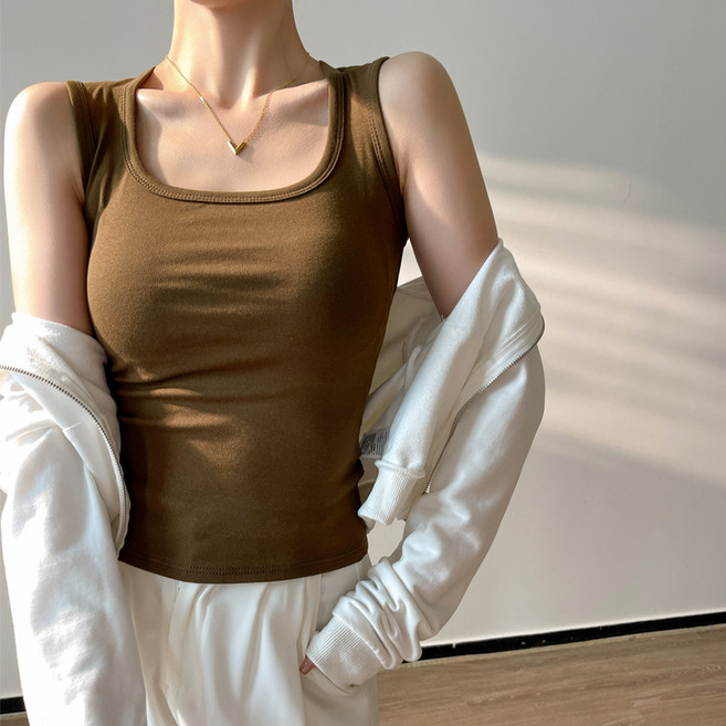 純棉針織打底西裝內搭小背心女吊帶春夏秋白色修身遮副乳辣妹上衣