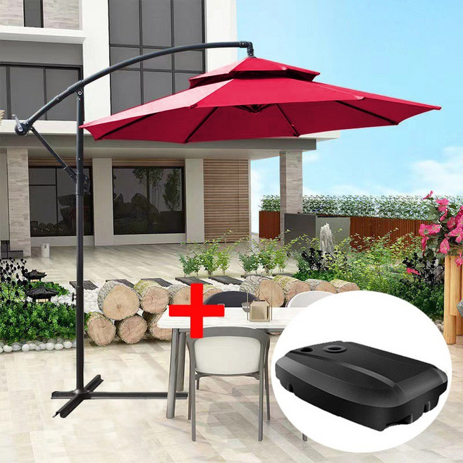 홍스비 3m 초대형파라솔(당일출고) 물통포함 이중지붕 대형 그늘막 카페 정원 호텔 커피숍 인테리어 파라솔, 대형 원형폴딩파라솔(베이지)+물통받침대