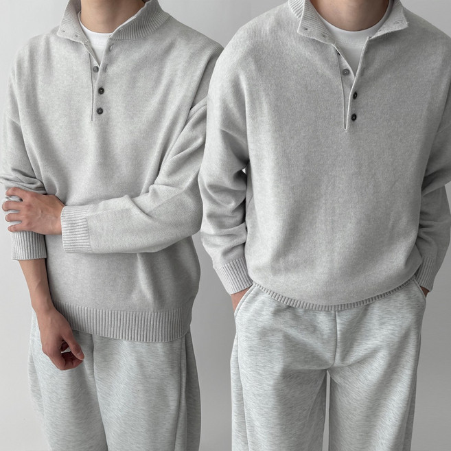 빠델 헨리넥 박스 오버핏 반폴라 니트