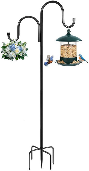 200.9cm(79인치) 야외용 더블 셰퍼드 후크 랜턴을 걸 수 있는 5갈래 베이스가 튼튼한 새 모이통 폴 벌새 모이통 경량 식물 외부용 모이통용 양치기 후크