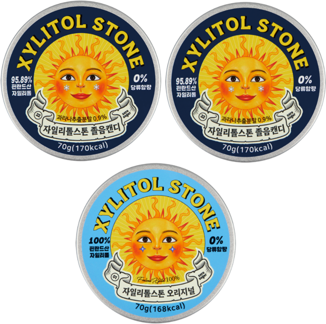 자일리톨 스톤 무설탕 캔디 (졸음캔디 + 졸음캔디 + 오리지널), 70g, 3개