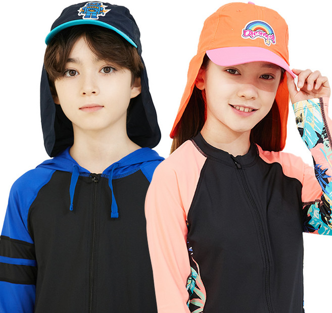 아블로스 아동 패션 플랩캡 수영모자 물놀이모자 ABS-WC01, 네이비, 1개