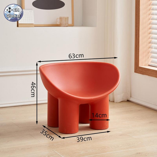 등받이 코끼리다리의자 소형 라운지 의자 카페 인테리어의자, 브라운 레드 - 미디엄, 1개