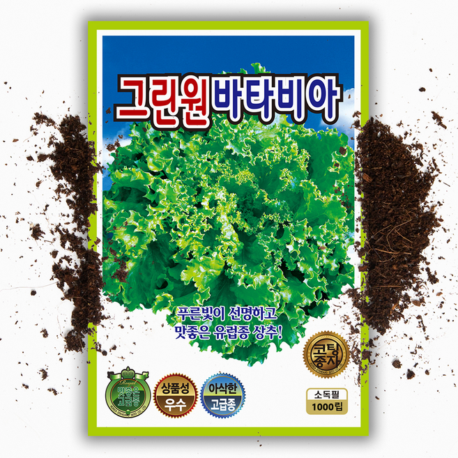 중포장 그린원 바타비아 씨앗 1000립 펠렛코팅 유럽상추 쌈채소 샐러드 코팅 씨앗
