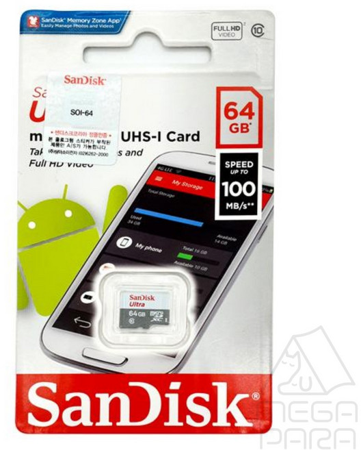 미니파라 샌디스크 울트라 마이크로 SD 카드 64GB SDSQUNR-064G-GN3MN 100MB s 데이터보관