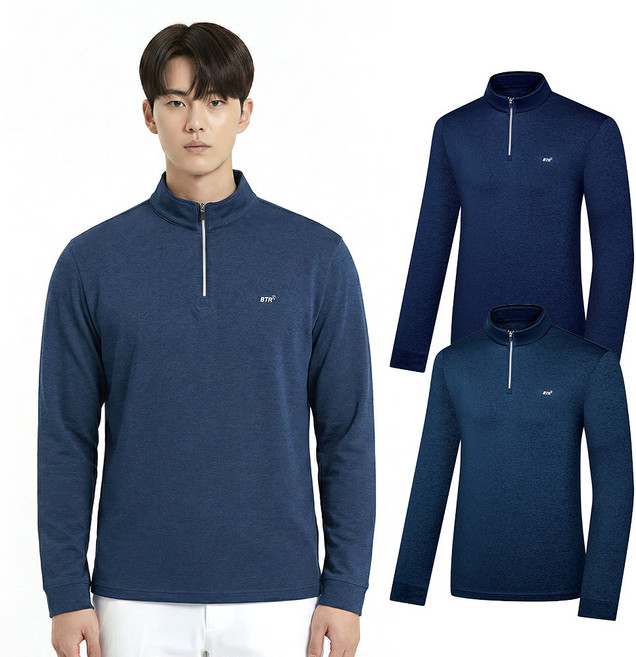 BTR 비티알 남성 골프웨어 봄 긴팔 멜란지 베이직 집업 티셔츠 BSC043TT7M
