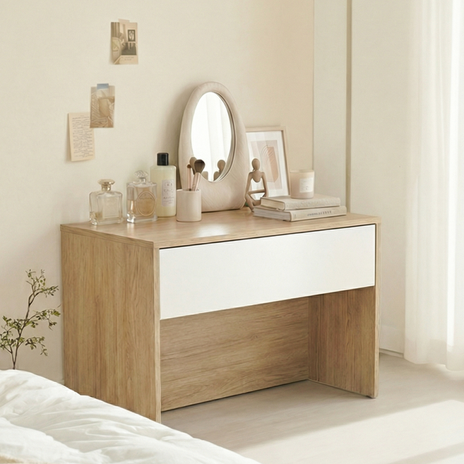 잔비오 600 좌식 화장대 서랍형 미니 수납 화장대, 우드화이트