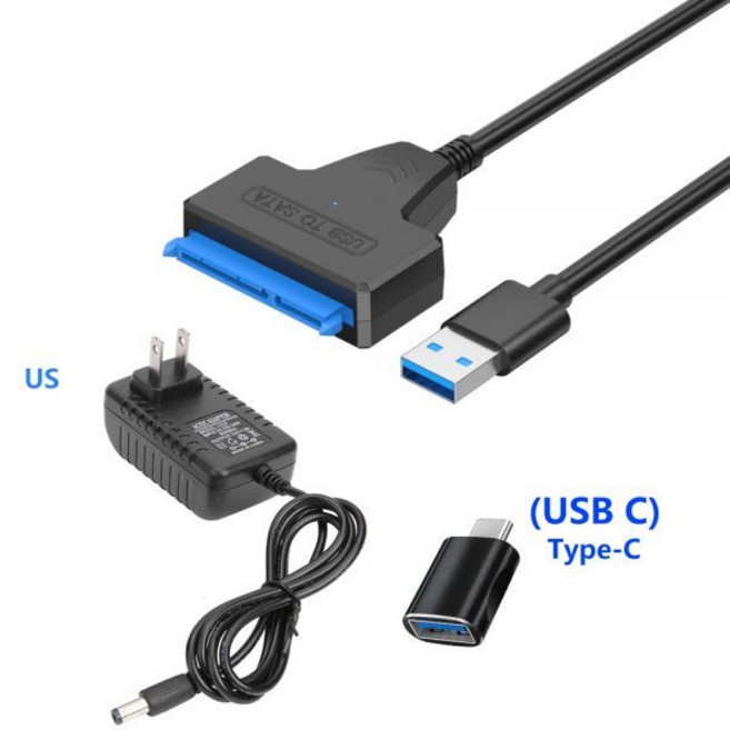 Sata-USB 하드 디스크 외부 어댑터 전원 포함 3.5 2.5 인치 드라이브 SSD 커넥터 USB3.0-SataIII 코드 22 핀 12V 2A, US 2, 1개