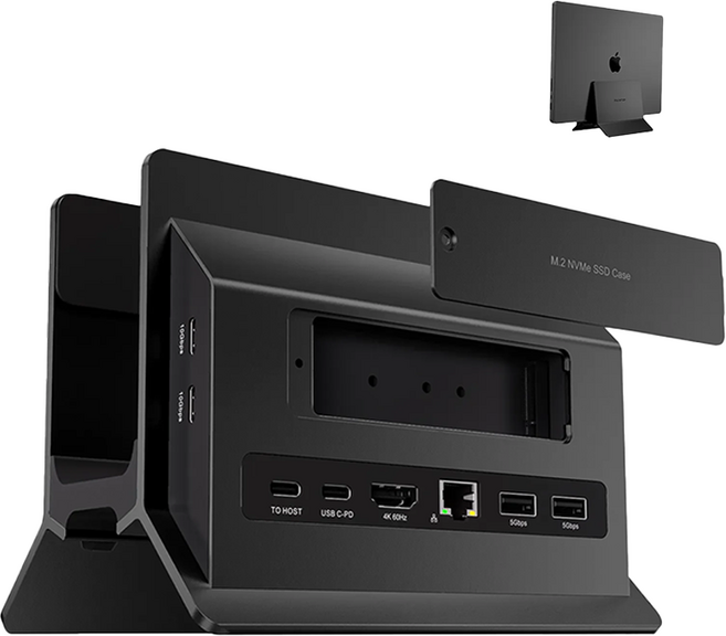 PULWTOP USB C 도킹 스테이션 (세로 스탠드 포함 11-in-1 HDMI USB-C 10Gbps M.2 NVME S-SD 카드 슬롯) 회색, Black, 1개