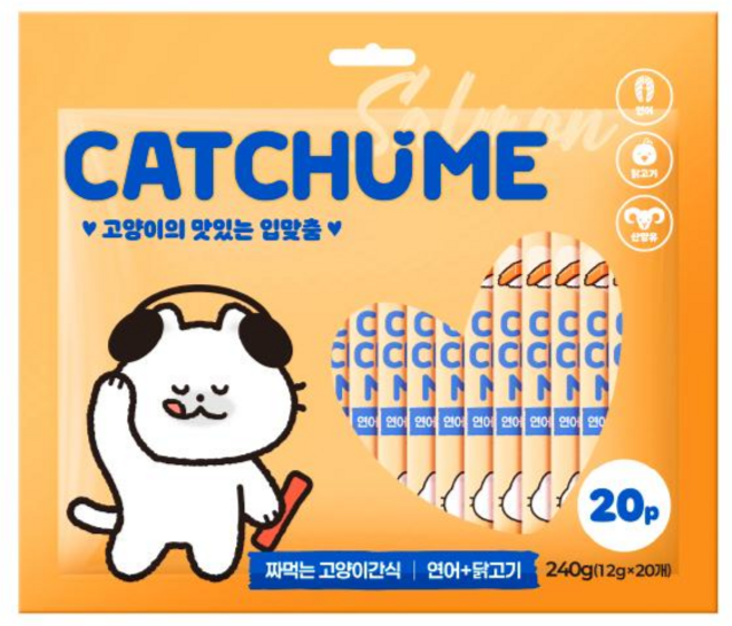 캣츄미 고양이의 맛있는 입맞춤 참치 20p 짜먹는고양이간식, 캣츄미 연어+닭고기, 12g, 20개