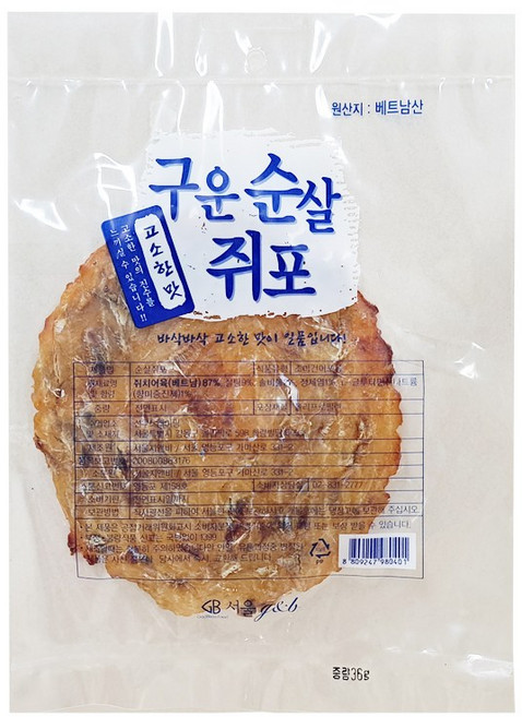 서울지앤이 구운 순살 쥐포, 36g, 10개