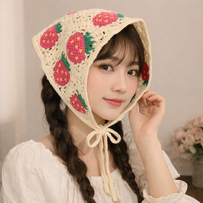 IF YOU 로맨틱 플라워 니트 레이스 두건