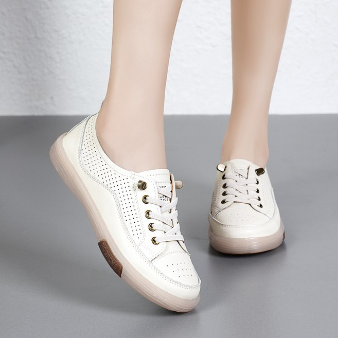 여성용 소가죽 펀칭 스니커즈 편안한 데일리 캐주얼 운동화