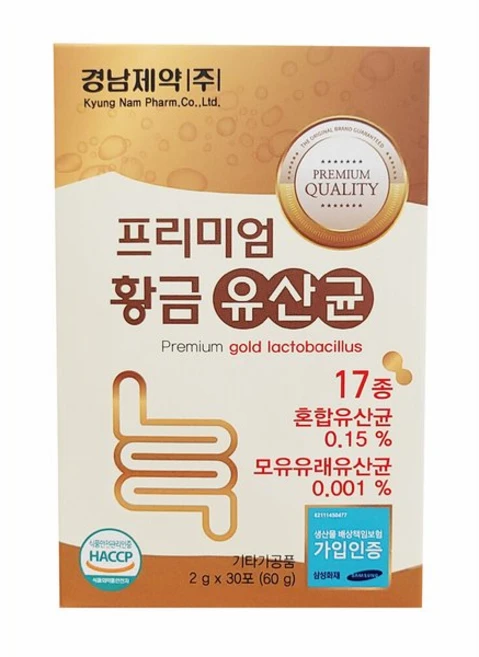 경남제약 프리미엄 황금 프로바이오틱스 유산균 30포 1박스 멀티 고함량 영양제, 경남제약 프리미엄 황금 프로바이오틱스 유산균 30포 1, 2g - 쿠팡