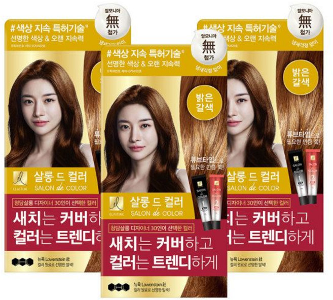 엘라스틴 살롱드컬러 염색약 밝은갈색 100g X 3개 .