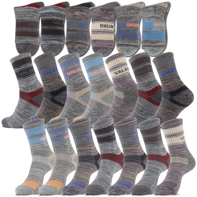 국내생산 프리미엄 발렌티노크리스티 두꺼운 남자 쿠션 등산 작업 롱넥 양말 20켤레, 아소트