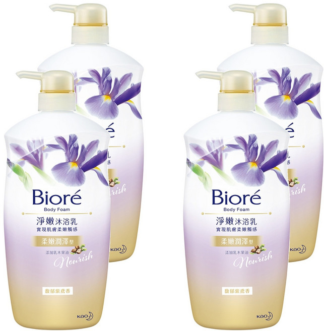 Biore 蜜妮 淨嫩沐浴乳 柔嫩潤澤型 馥郁紫鳶香, 1kg, 4瓶