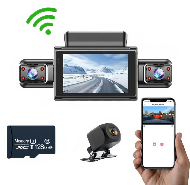 4채널 128G 고화질1080p 블랙박스 스마트폰 연결와이파이 자체설치 차량용블랙박스, 전1080+뒤의720+측480+WIFI, 128GB, 아이템