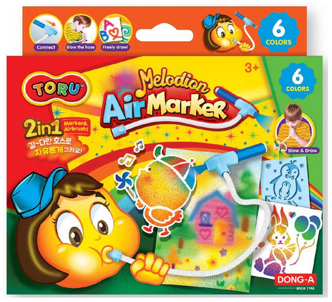 동아 토루 멜로디언 에어마카 6색 세트 불어펜 스텐실 미술 놀이