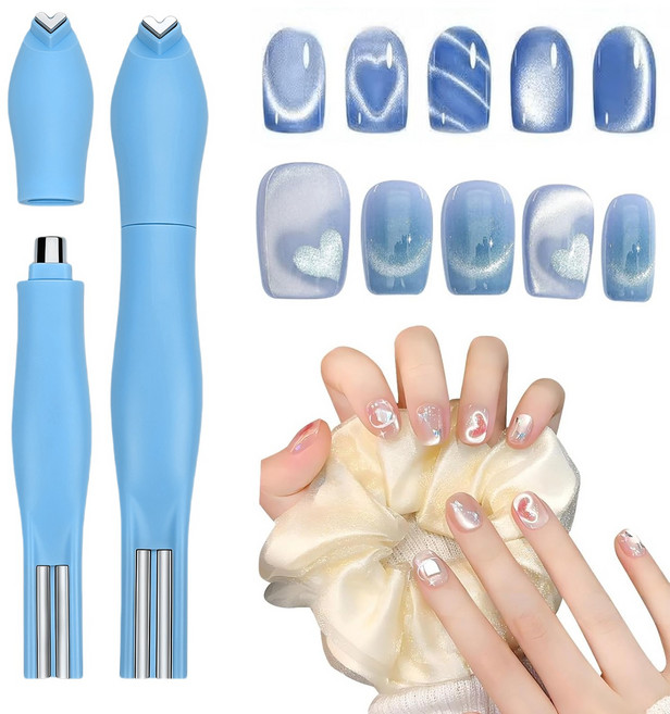 3in1 네일 마그넷 스틱 하트/스네이크/고양이눈강자력, 1개, 파란색