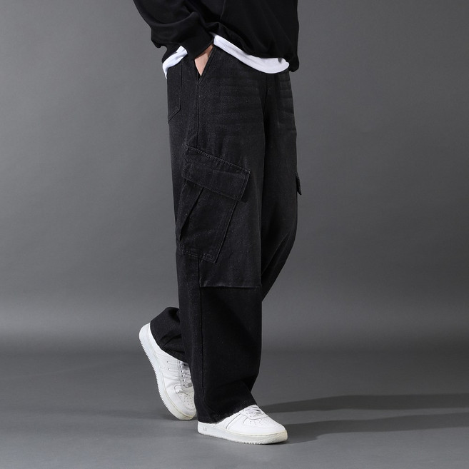 후앙스 스트링 밴딩 무릎 핀턱 카고 와이드 데님 팬츠 GZCP-5212