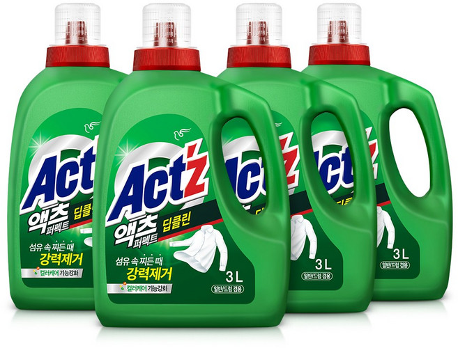 액츠 퍼펙트 딥클린 액상세제 본품, 3L, 4개