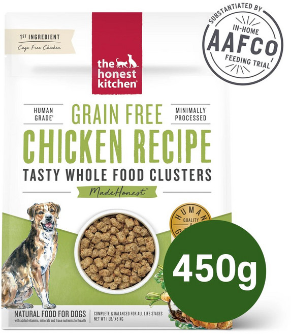 디어니스트키친 클러스터 그레인프리 치킨 야채 저지방 다이어트 오븐베이크드 잘먹는 기호성 좋은 강아지 자연식, 450g, 1개, 닭+당근+감자+콩