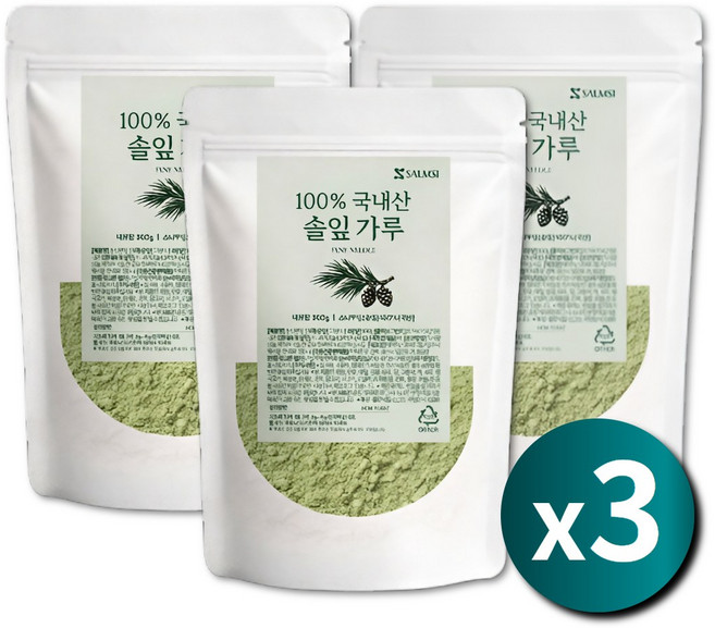 강원도 솔잎분말 100% 정선 송침 가루 소나무잎 분말 무첨가 차용, 3개, 300g