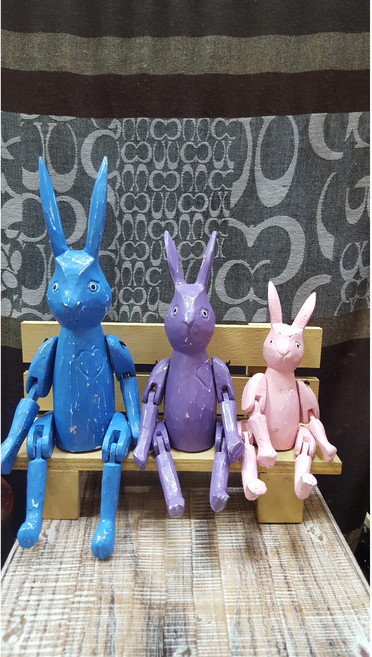 북유럽 빈티지 목각토끼 인형 가족(3color 혼합), 파랑, 1개